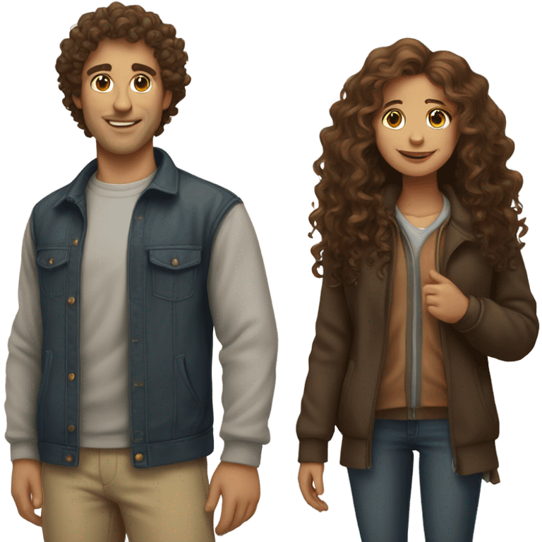 curly brown haired guy with curly brown haired girl emoji