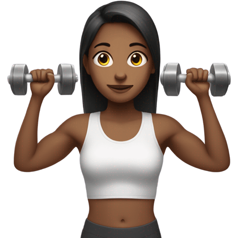 A girl on a scale holding weights  emoji