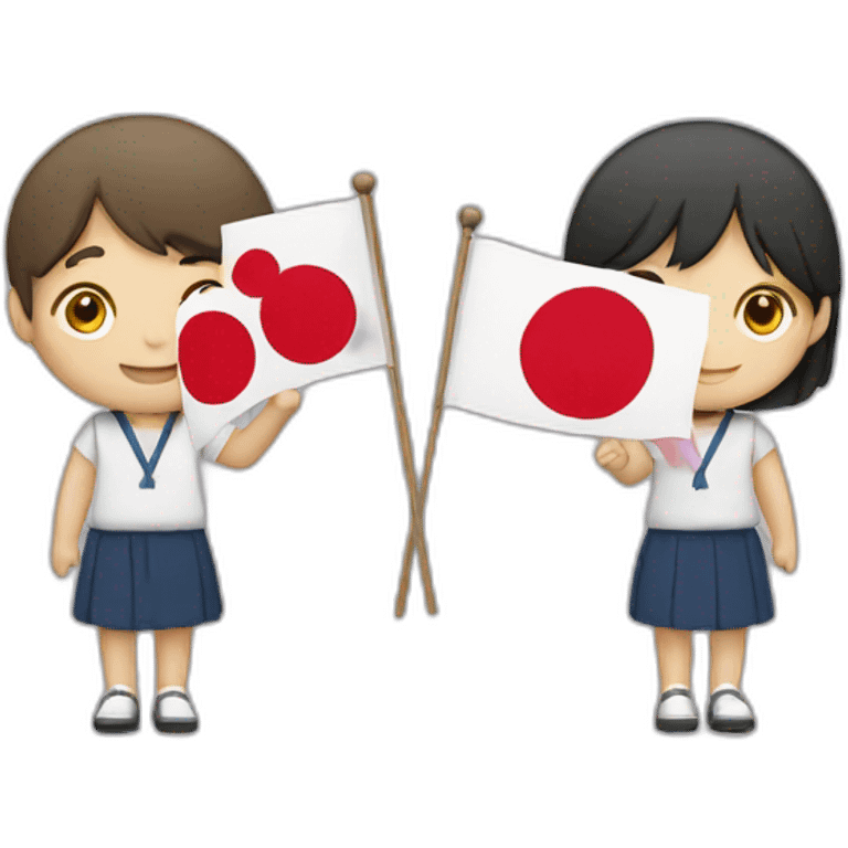 boy and girl holding Japanese flag emoji