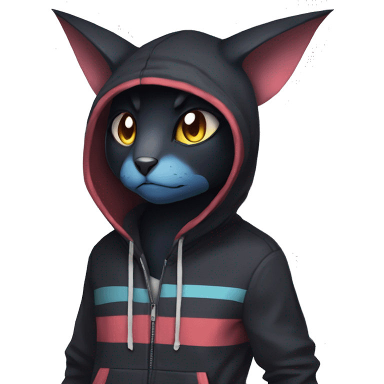 Cool Anthro Black Noibat-Quilava-Litten-Pokémon with edgy stripes and a hoodie Full Body emoji