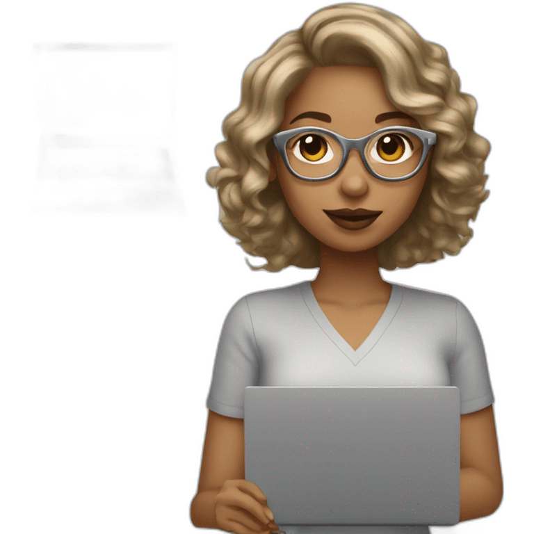 light skin dark blonde girl with bob wavy hair in glasses silver color glasses holding laptop emoji