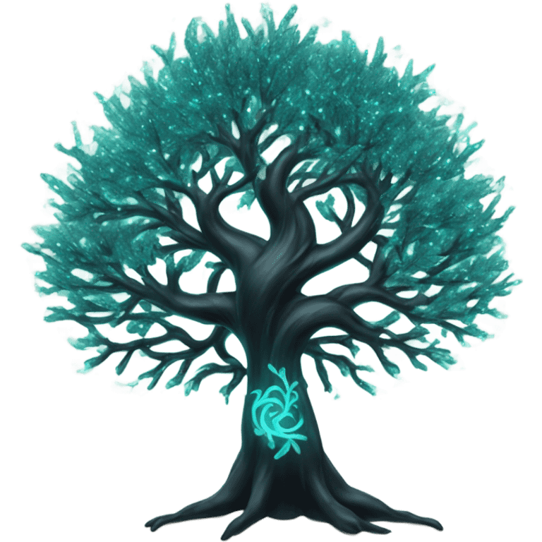 black magical tree with teal sparkles emoji