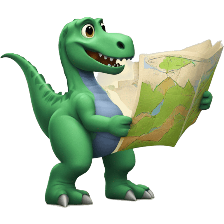 Dinosaur reading a map emoji