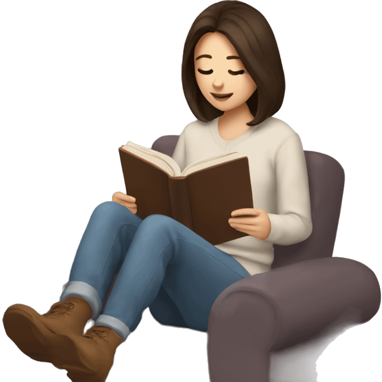 brunette reading a book cozy aesthetic emoji