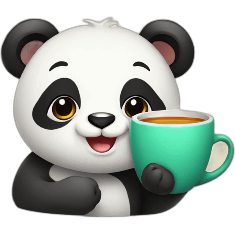 Cute panda with cup of tea emoji