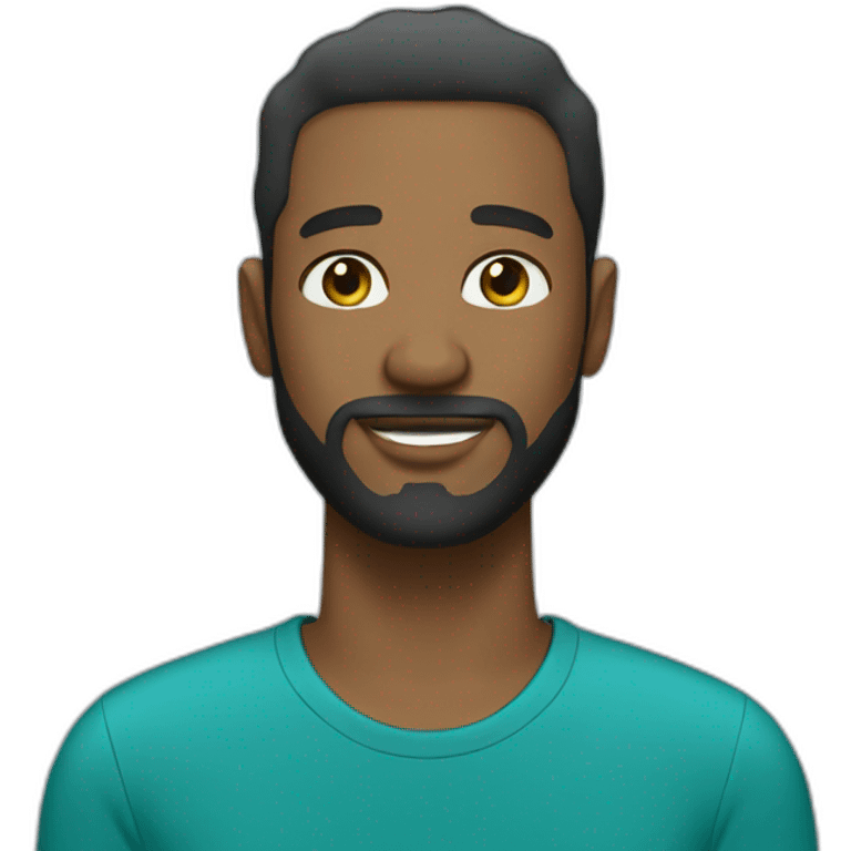 Well-bearded black man, short haircut and blue green t-shirt emoji