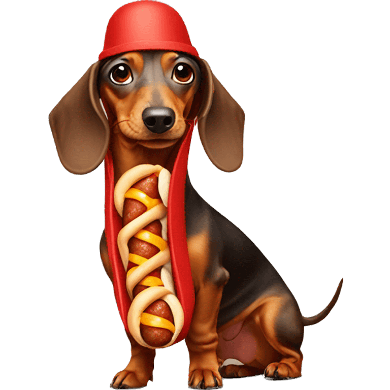 Dachshund wearing a hotdog costume  emoji