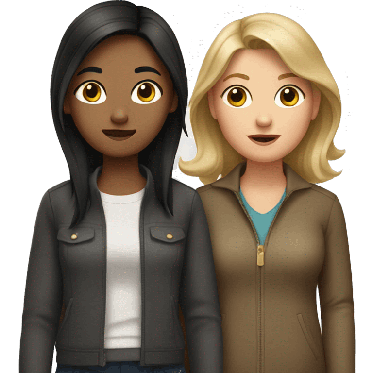 Dark broken haired mom and dark blonde haired daughter  emoji