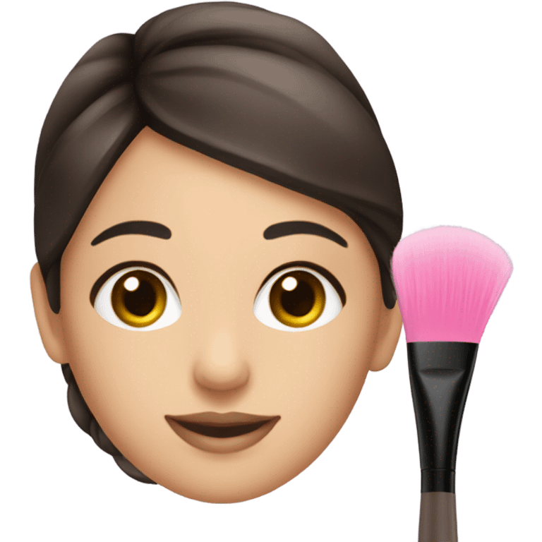 Brunette Esthetician wearing pink holding a fan brush emoji