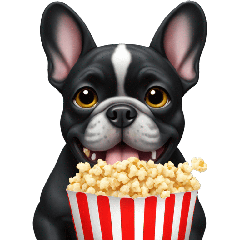 Make a black French bulldog eating popcorn emoji