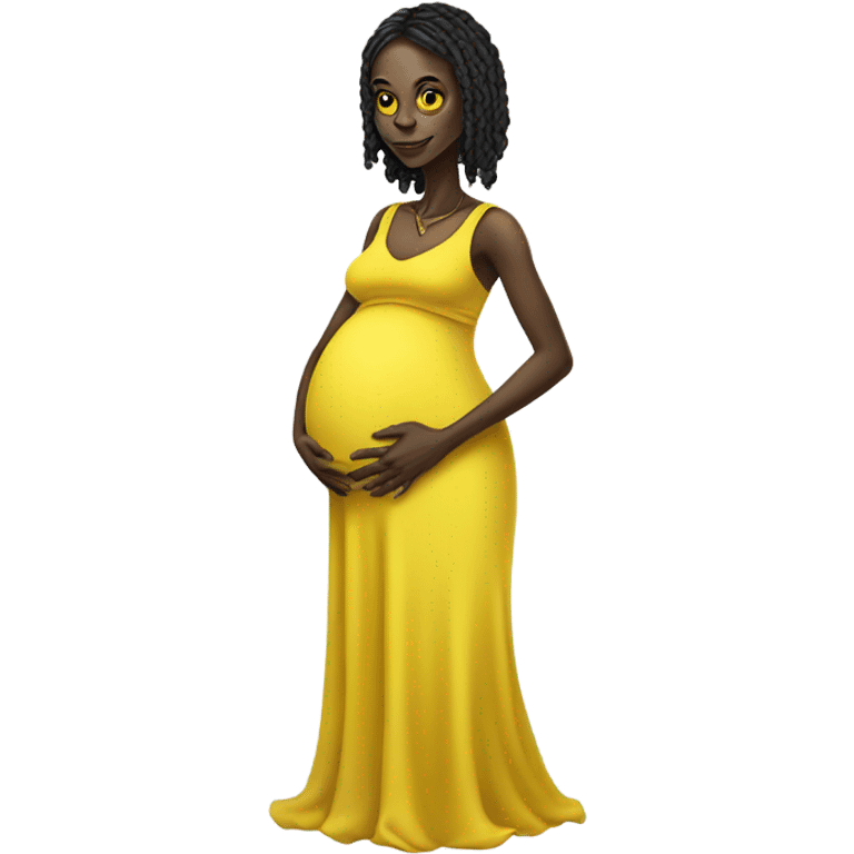 Pregnant black alien woman, full body in jellow  dress emoji