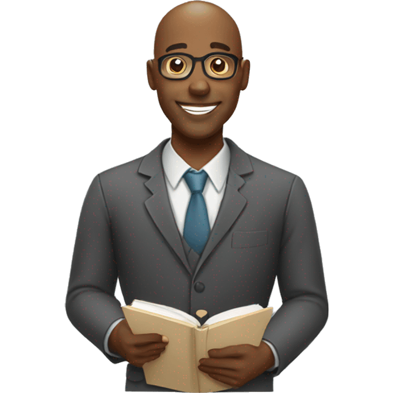 cartoon illustration of a black man bald man working as a teacher emoji