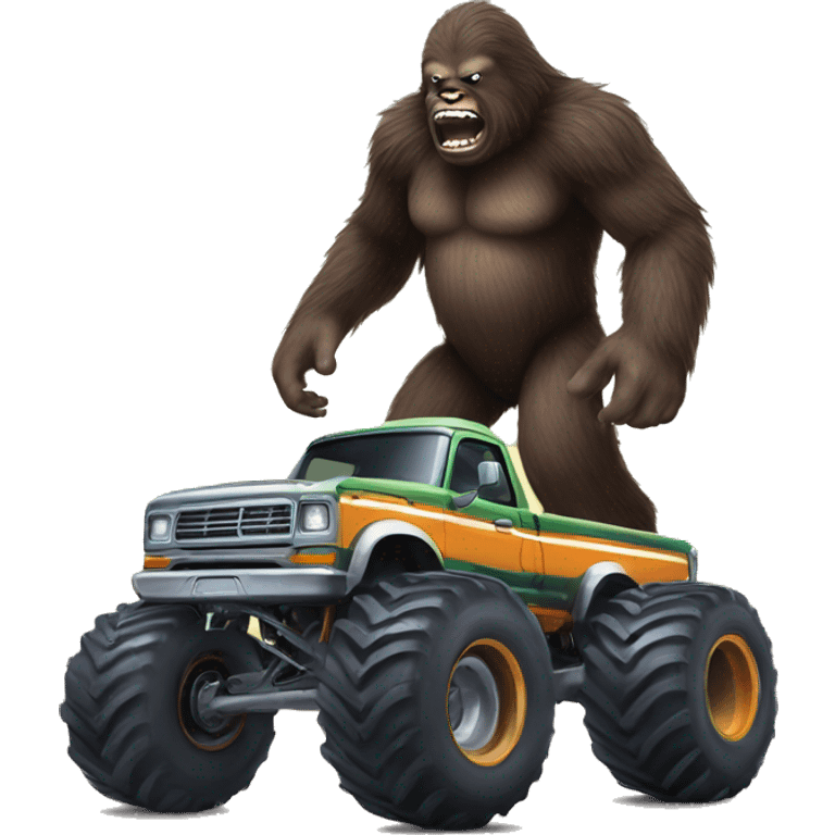 Bigfoot driving a monster truck emoji