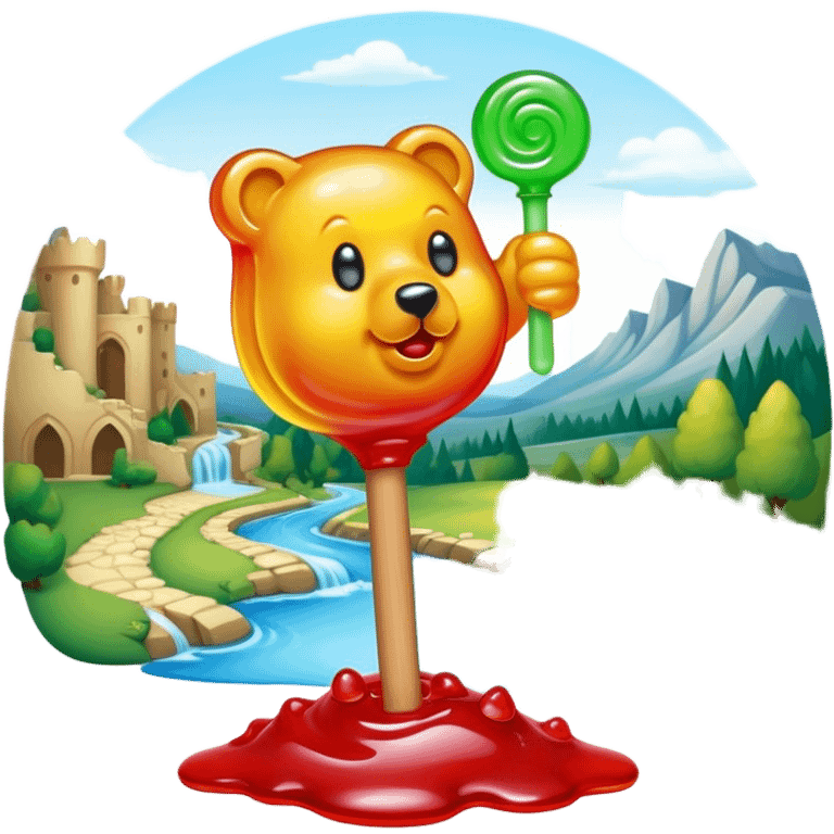 melting gummy bear lollipop candy renaissance landscape emoji