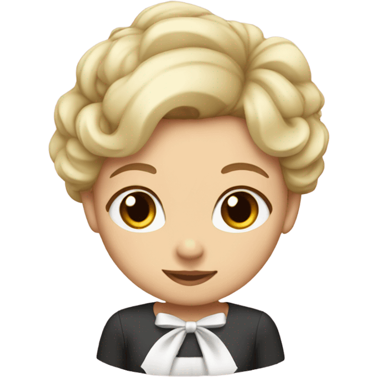 A short girl with short blonde hair and a white bow emoji