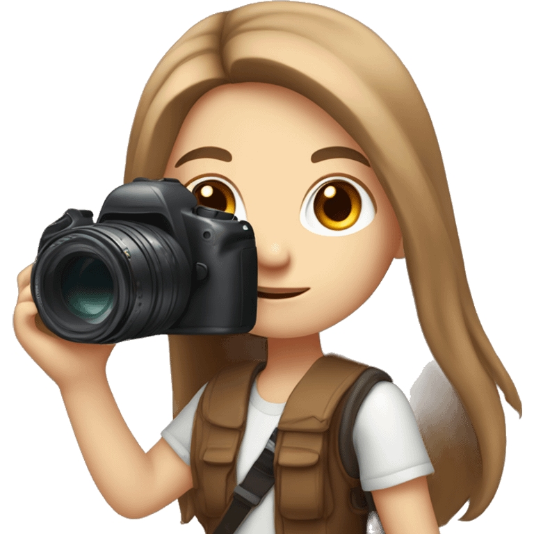 cute white girl with long brown hair and camera in her hands emoji