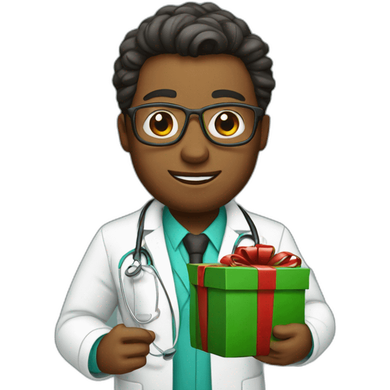 doctor holding a Christmas present emoji