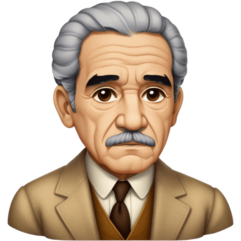 Cinematic Realistic Gabriel García Márquez Portrait Emoji, depicted as a visionary writer with a contemplative gaze in period attire, rendered with rich textures and warm literary lighting that captures his magical realism legacy. emoji