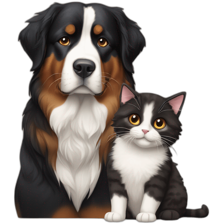 A Bernese dog next to A black and brown tortoiseshell cat with no white fur emoji