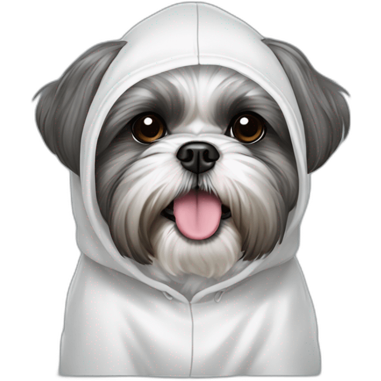 grey shih tzu dark ears tongue out with white hood emoji