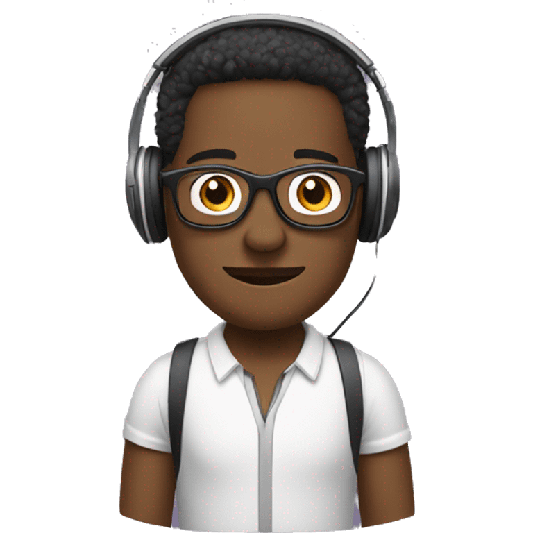 add podcast headphones. Make characters African American. One character wearing glasses.   emoji