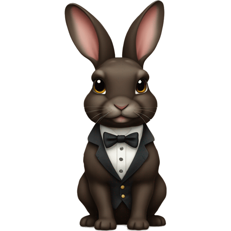 Dark brown, mini Rex bunny as a distinguished gentleman and very cute emoji