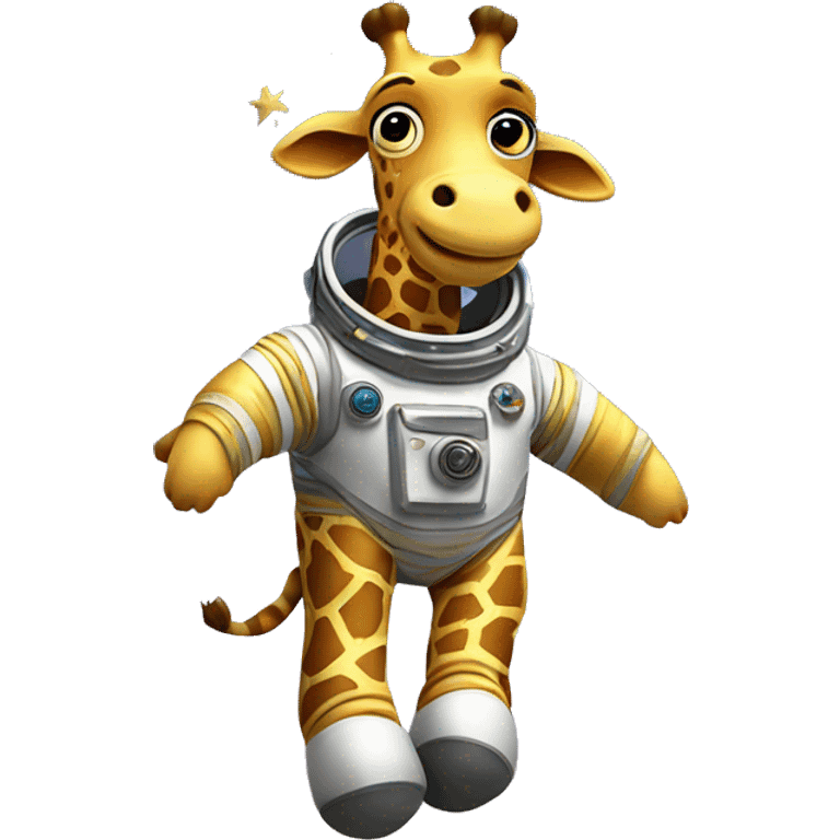 Giraffe in a space suit floating in space with stars around. emoji