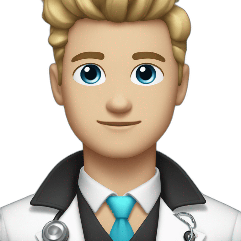 solo young man, black dark pompadour quiff hairstyle, blue eyes, doctor aesthetic, shaved face emoji