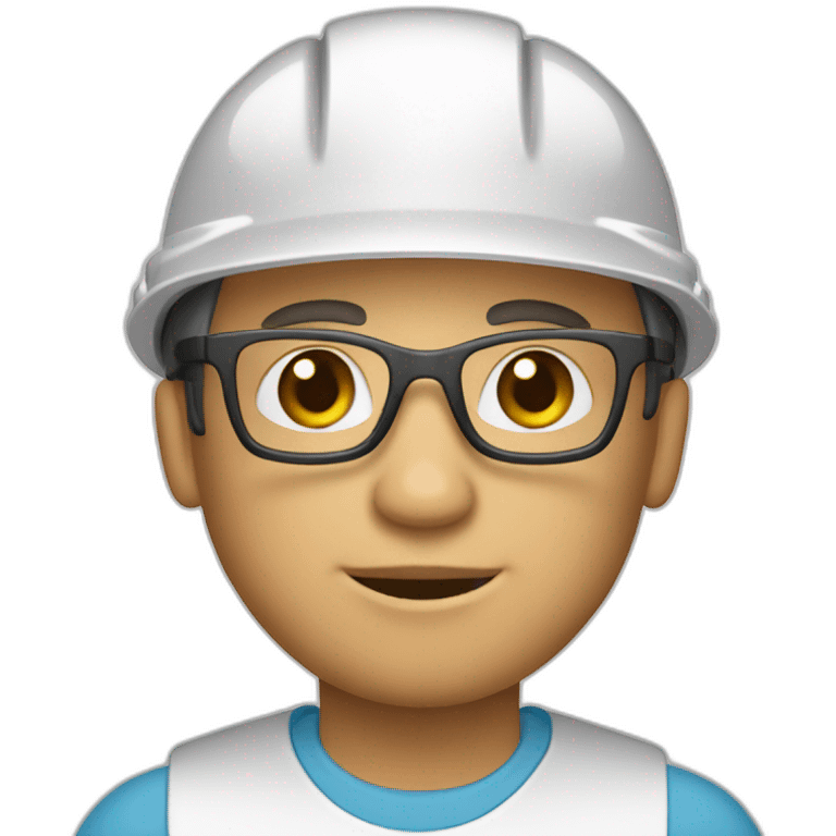 Engineer, white hard hat, fair skintone, bowl haircut, glasses emoji