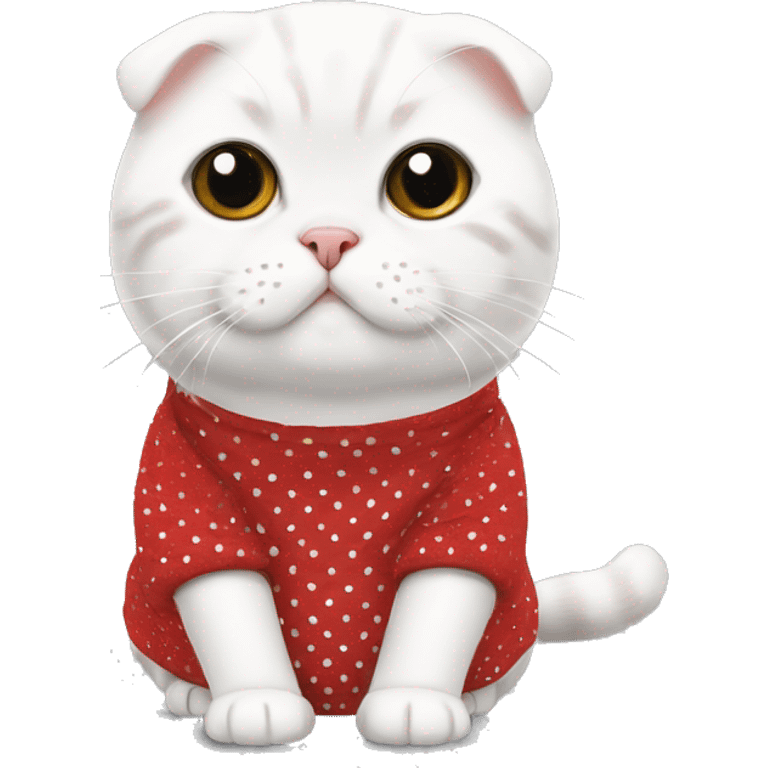 white Scottish fold with a red polka dot jumper emoji