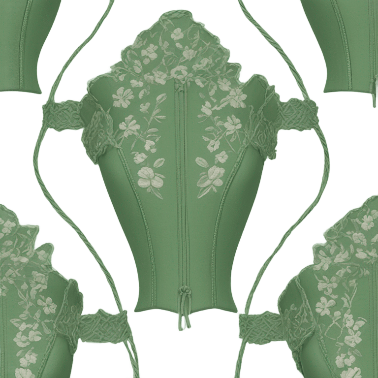 Sage green corset with flower embroidery, isolated emoji