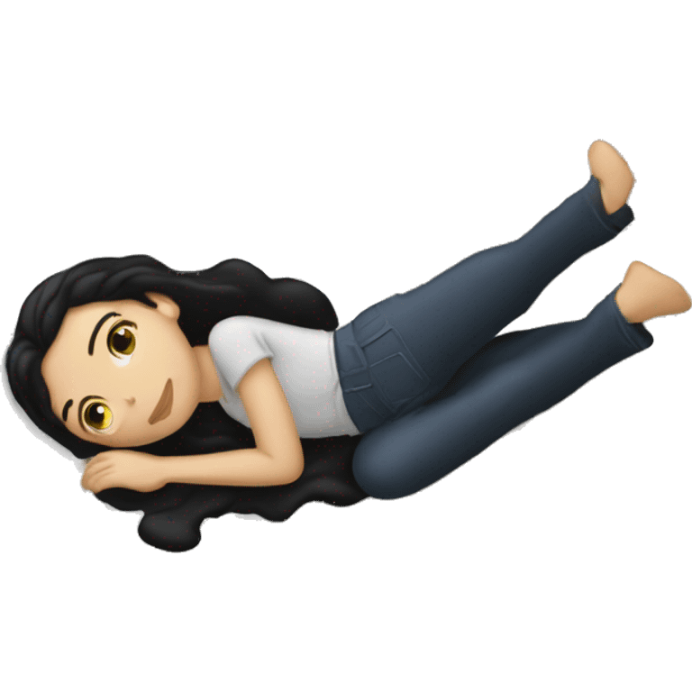 black hair white girl laying down in emoji