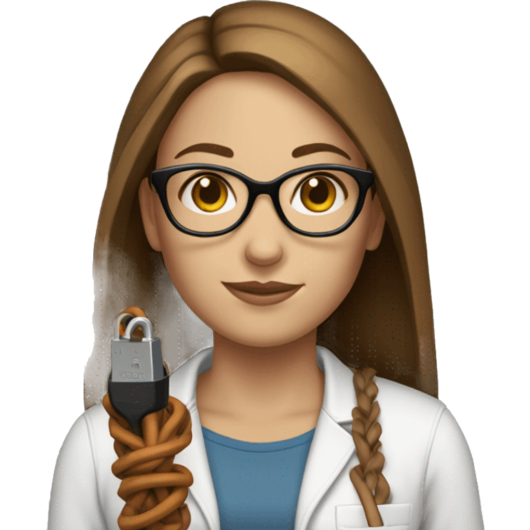 white female, brown straight hair with glasses, holding an extension cord emoji