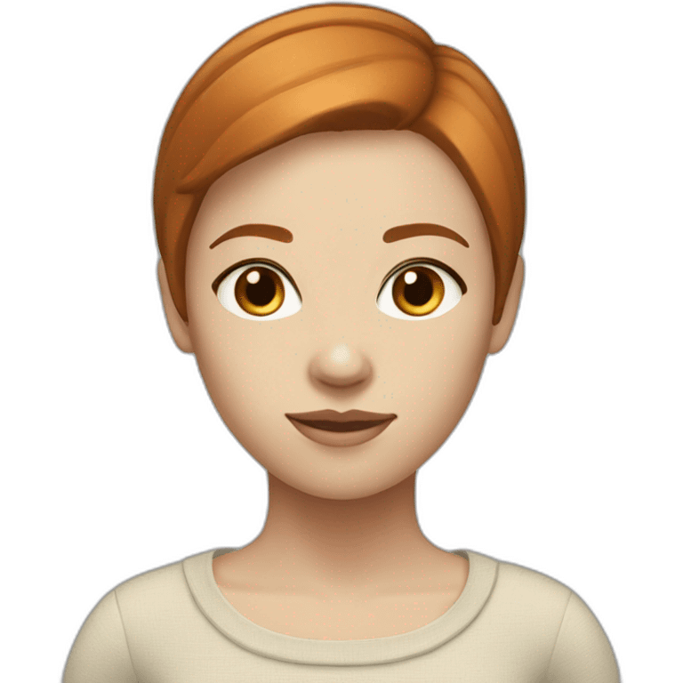 Dark gingerhair woman with straight short hair, blue eyes and light beige skin  emoji