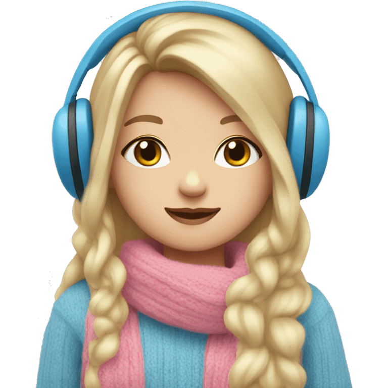 Blonde long hair girl with pink sweater, blue eyes, and white earmuffs  emoji