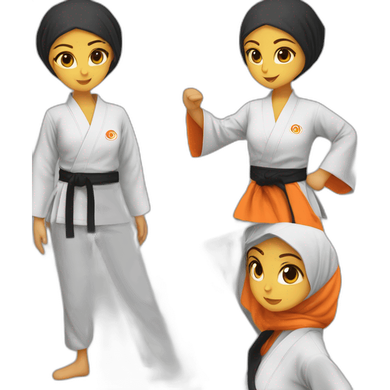 A  hijabi Karate girl orange belt with karate gi black hijab and dont show the neck emoji