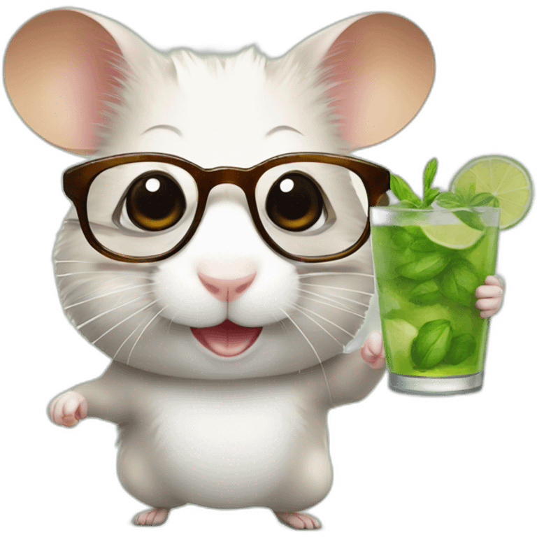 hamster with glasses running on a wheel drinking mojito emoji