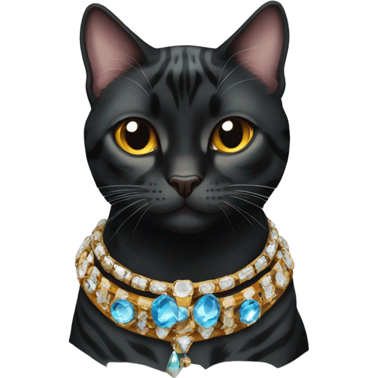 Black bengal cat with jewel collar emoji