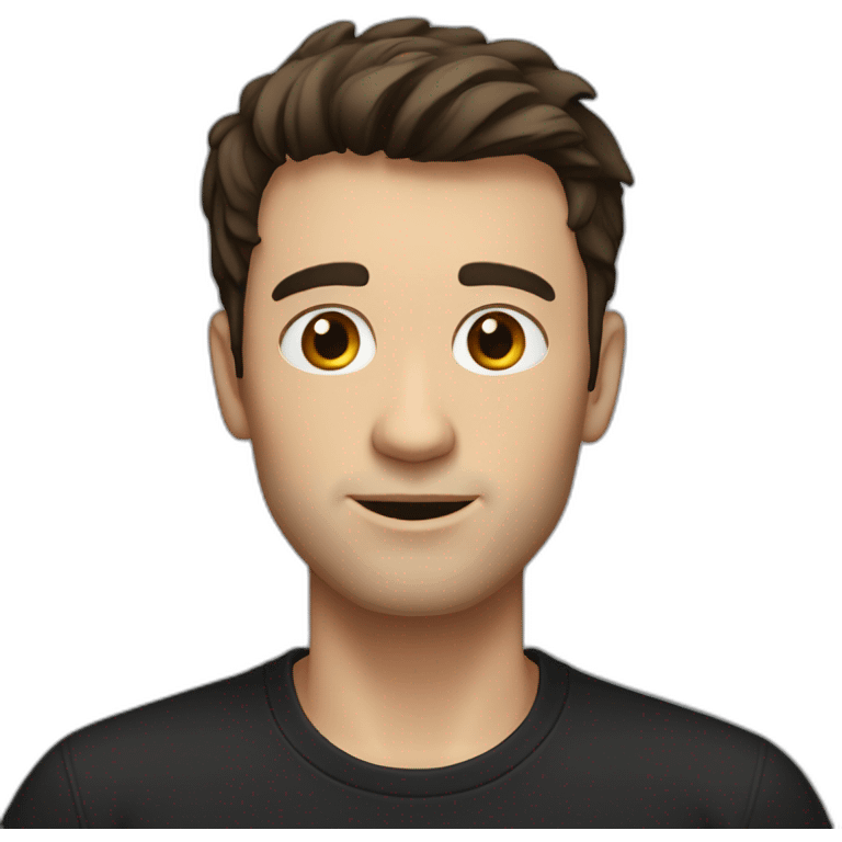 a slim white man with messy short dark brown hair, with a black t-shirt emoji