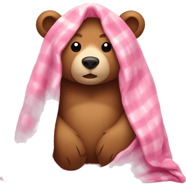 Bear covered in a cute pink blanket emoji