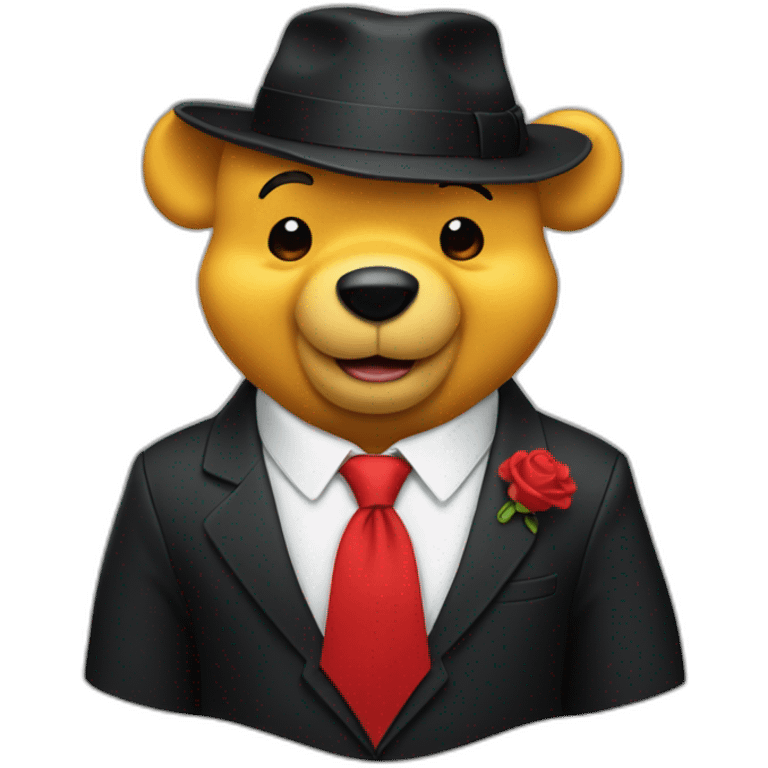 winnie the pooh wear black suit with a red tie emoji