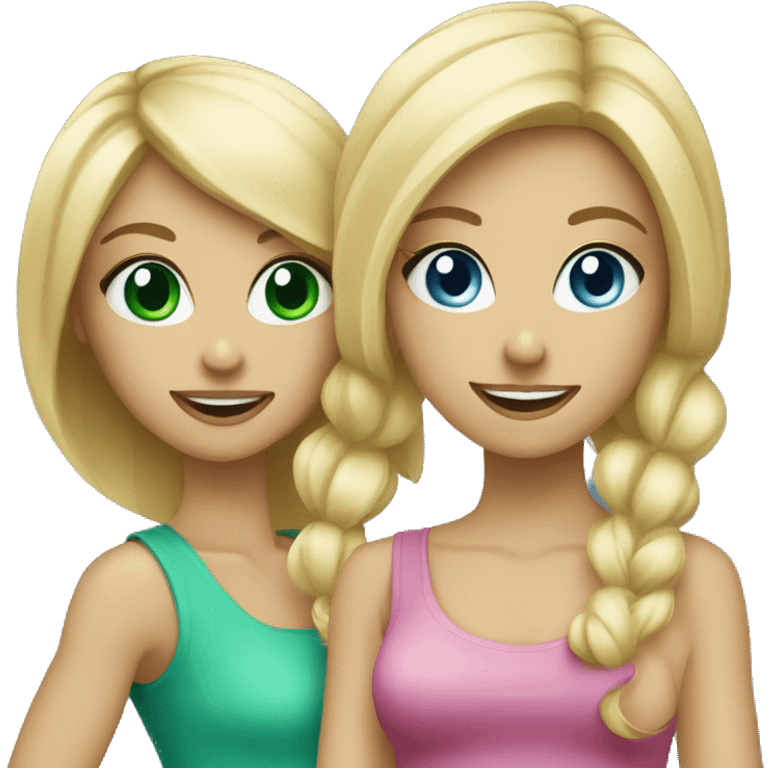 Two blonde girls shopping having fun one blue eyed and one green eyed  emoji