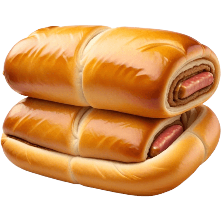 Cinematic Realistic Sausage Roll Dish Emoji, depicted with a crisp, golden pastry wrapped around flavorful sausage, rendered with detailed textures and appetizing lighting. emoji