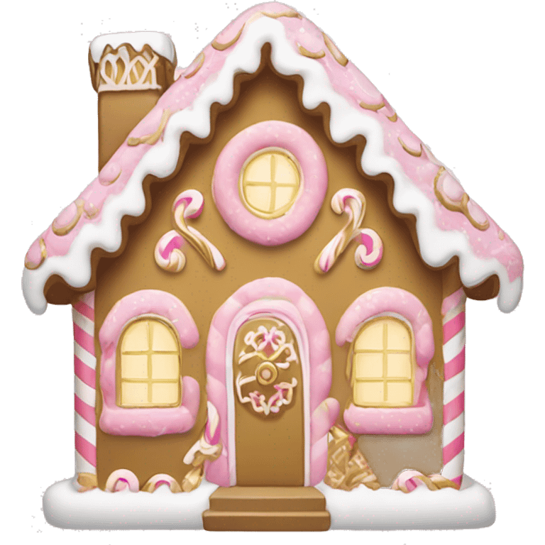 light pink and gold and white gingerbread house emoji