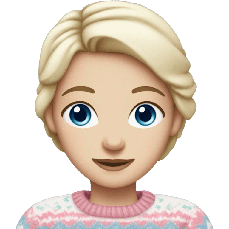 White girl with blue eyes wearing a Pastel Christmas sweater emoji