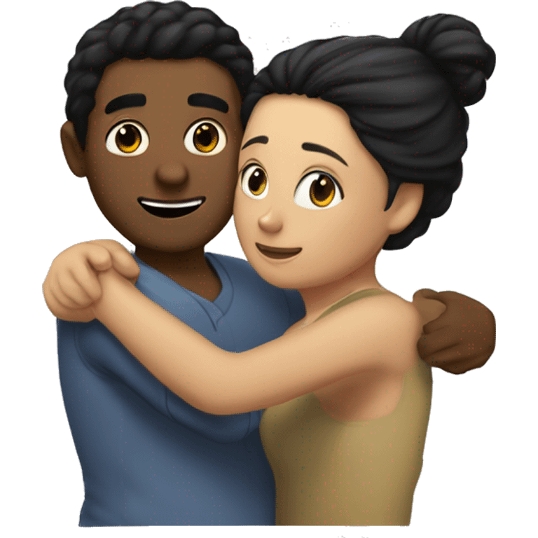 me ( girl with black hair ) hug my hasbund ( man with hair)  emoji