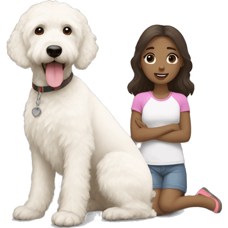 White labradoodle with brunete girl emoji