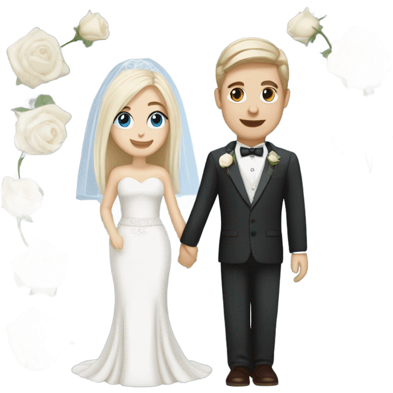 Pretty white blonde hair blue eyes bride holding hands with handsome white brown hair and brown eyed groom emoji