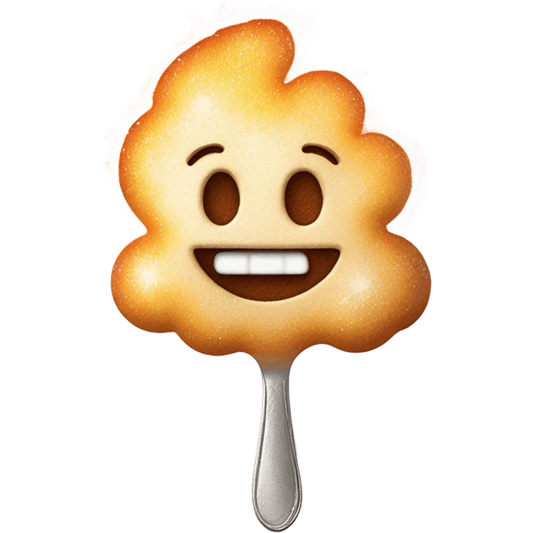 Happy face with face covered in sugar and spoon full of sugar with fire under the spoon emoji