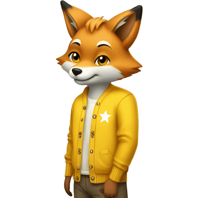 Fox wearing yellow cardigan with star tshirt emoji